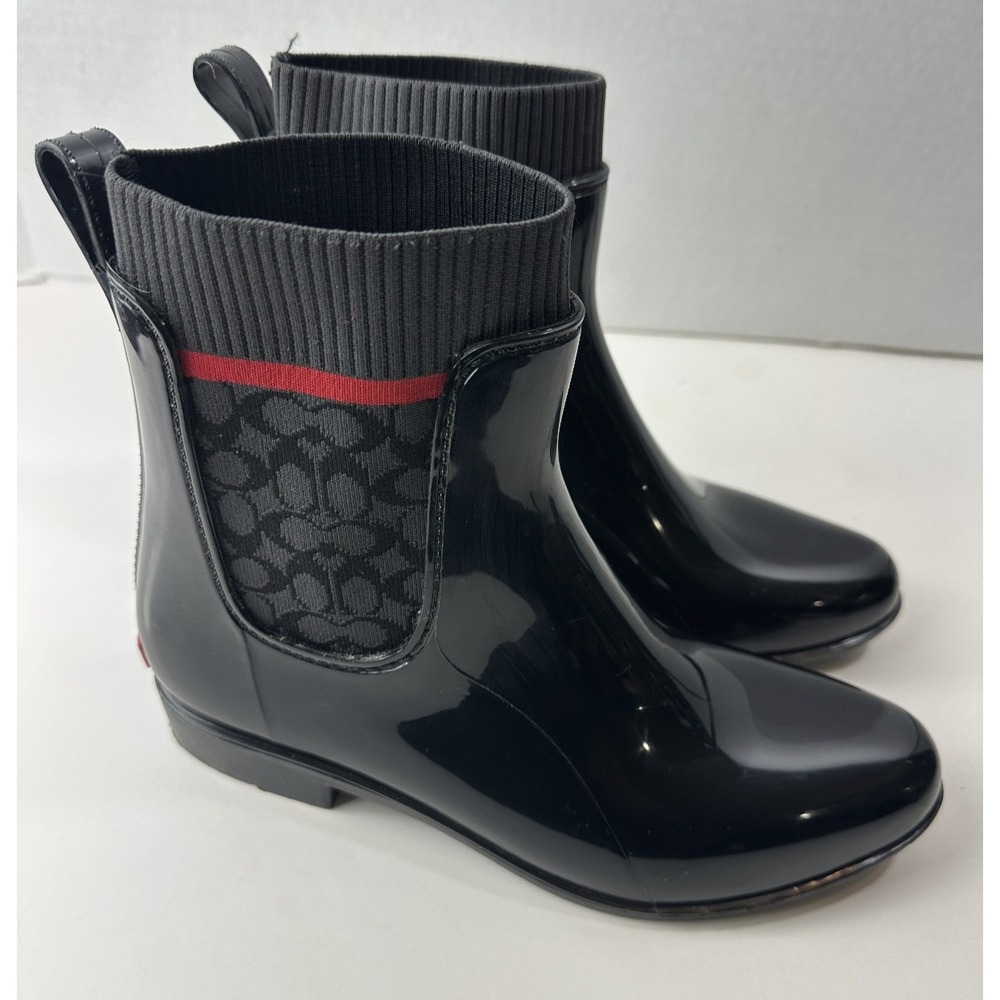 Coach Rivington Rain Boot Coach Signature Logo Shoes Black Booties Womens Size 9 - Picture 3 of 14